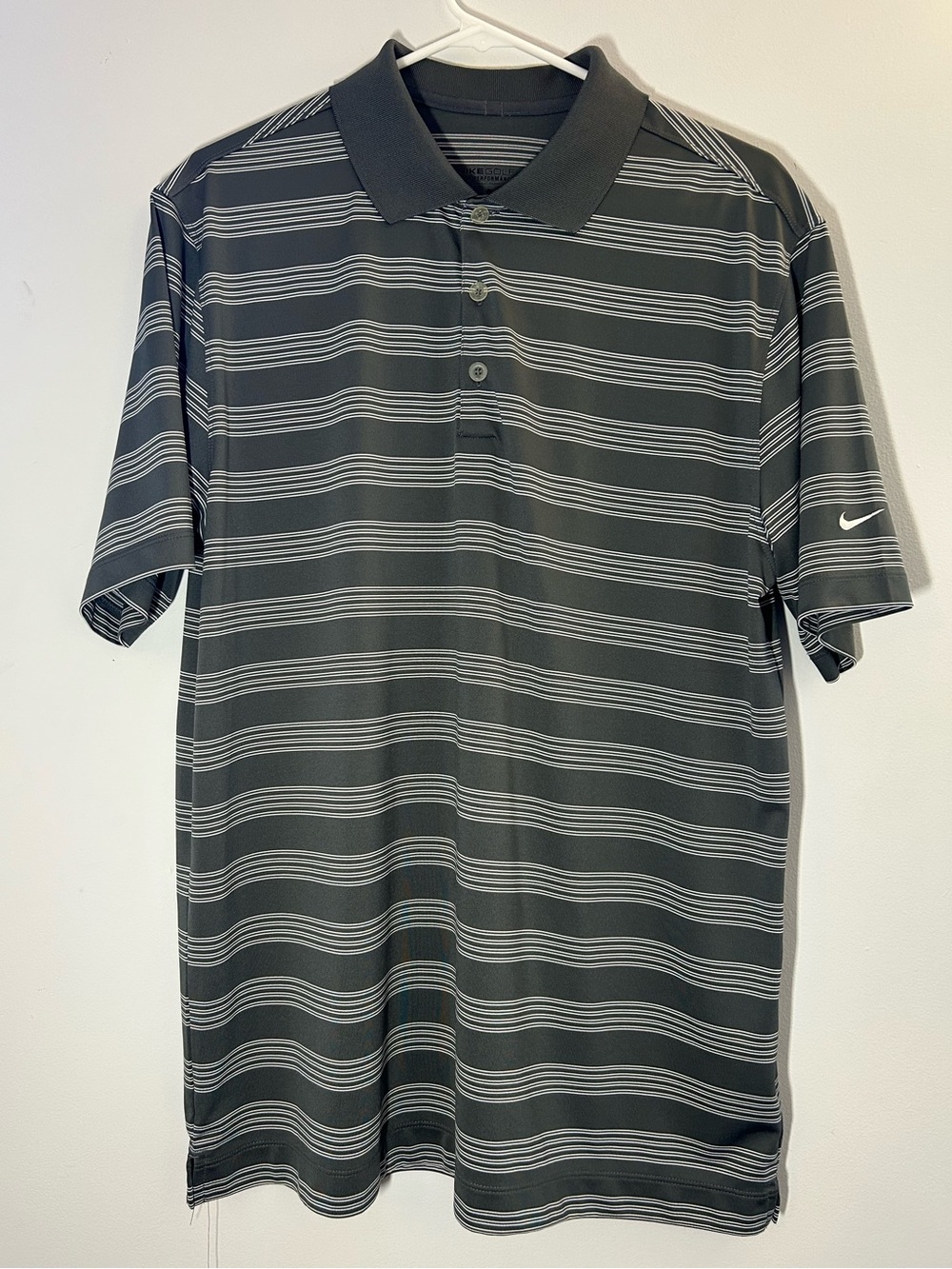 Nike Men's Black and Gray Striped Polo